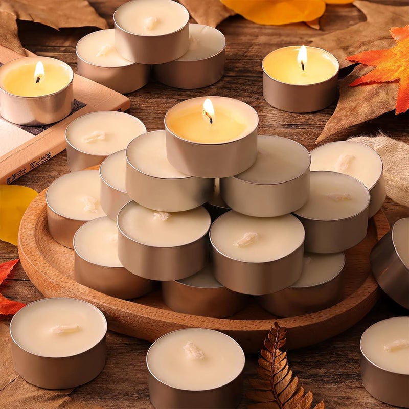 Devi 6 Hour Soy Wax White Tea Lights Candles 100 Pack Paraffin-Free, Soy Tealight Votive Candles Bulk-6 Hours Long Burning, Unscented Small Tea Lights for Home Weeding Decor - Image 1